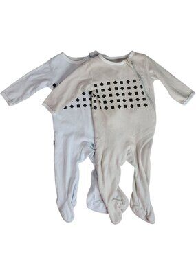 Nanit Breathing Wear Footie Pajamas x2 Gray Tan 3-6M Monitoring Dual Zip Cotton